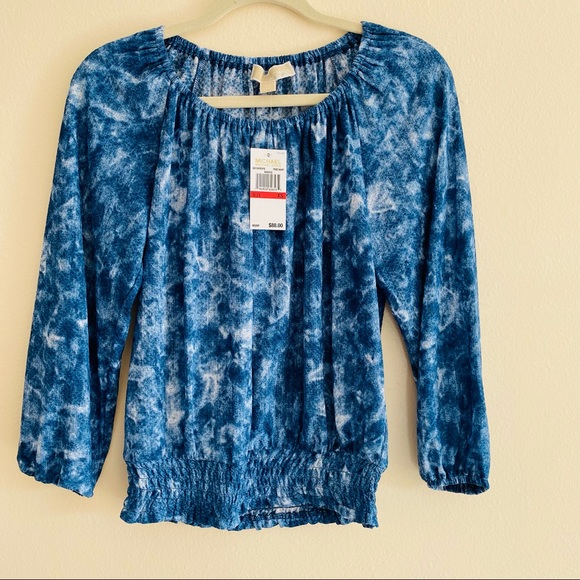 New Michael Kors Tie-Dye Long Sleeve Off the Shoulder Top - Picture 5 of 10